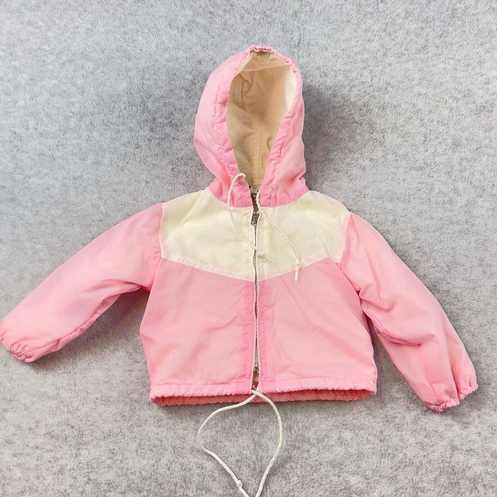 Vintage Windbreaker Baby Kmart Jacket Pink and White Coat Nylon 12 Months